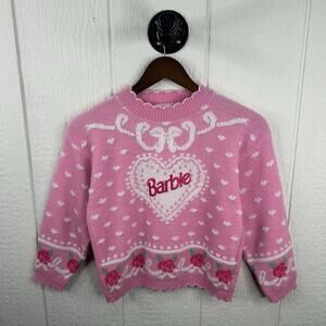 Vintage 1991 Barbie Heart And Rose Sweater Baby Tee Size Women’s XS